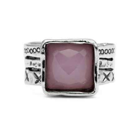 Izraeli ezüst rózsakvarc köves gyűrű "10x10"