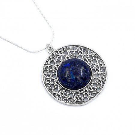 Izraeli ezüst lápisz lazuli köves medál lánccal 