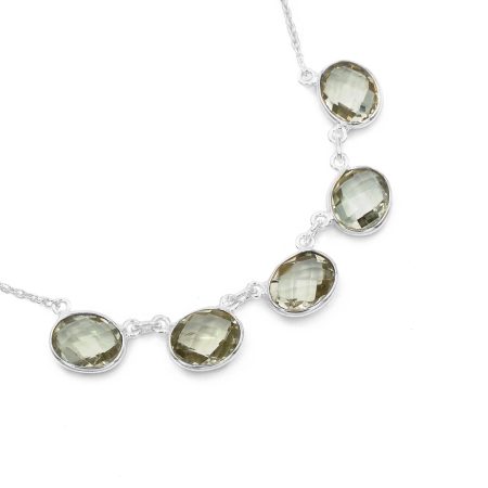 Ezüst zöld ametiszt köves lánc "12x9"