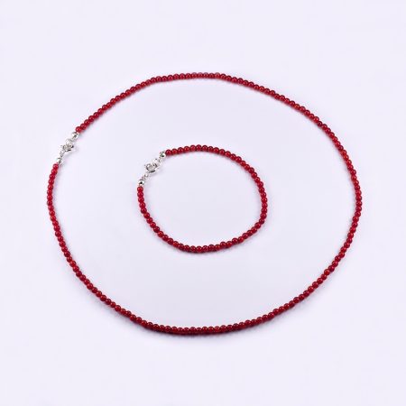 Korall fűzött lánc és karlánc ezüst kapcsolóval "4,9"