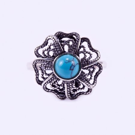 Ezüst türkiz köves gyűrű "fil.virág"