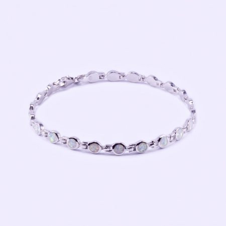 Ezüst fehér opál karlánc "kerek"