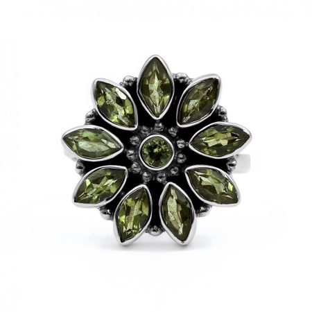 Ezüst olivin (peridot) köves gyűrű "virág"