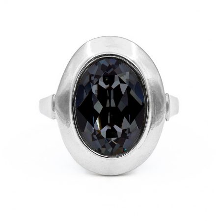 Ezüst füstszínű kristályköves gyűrű "10x14"