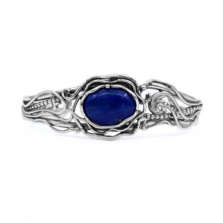 Izraeli ezüst lápisz lazuli köves merev karkötő